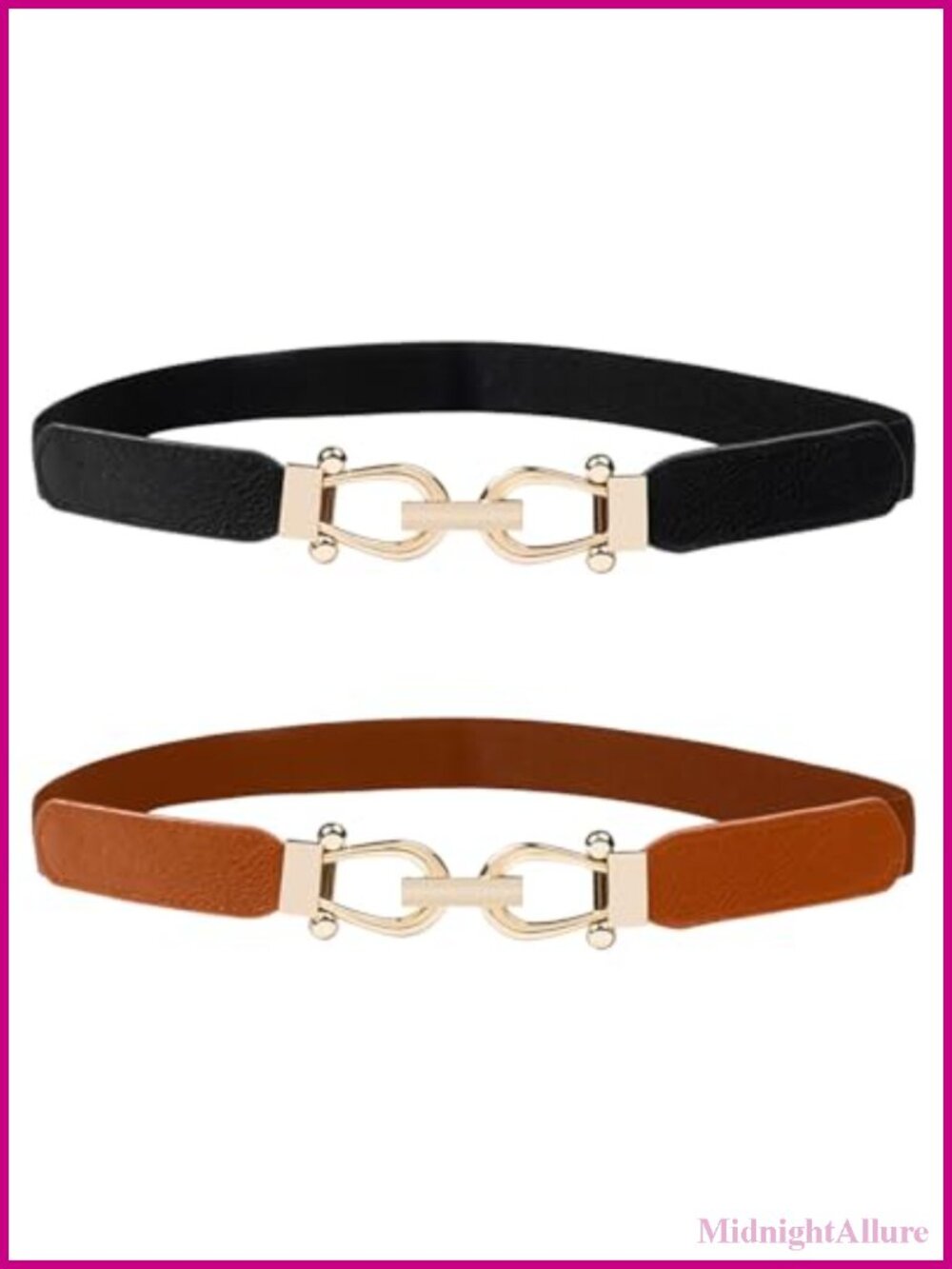 XEF Elastic Stretch Waist Belt Faux Leather Gold Buckle for Dress Jeans Pants